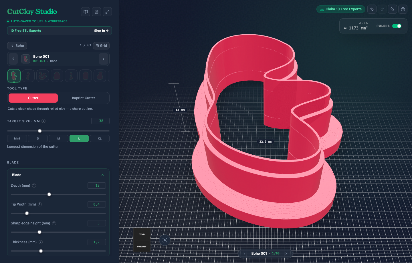 CutClay Studio Organic Pebble Cutter 3D Workspace