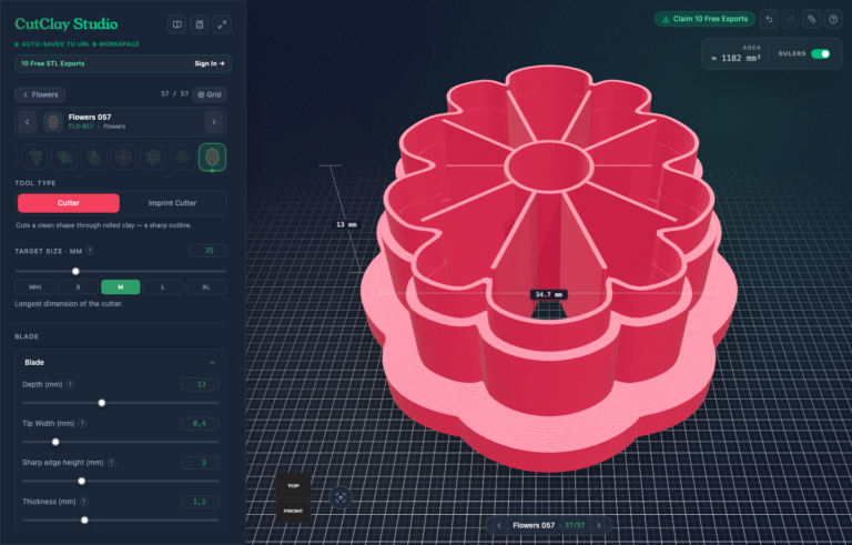 CutClay Studio Daisy Flower Cutter 3D Workspace